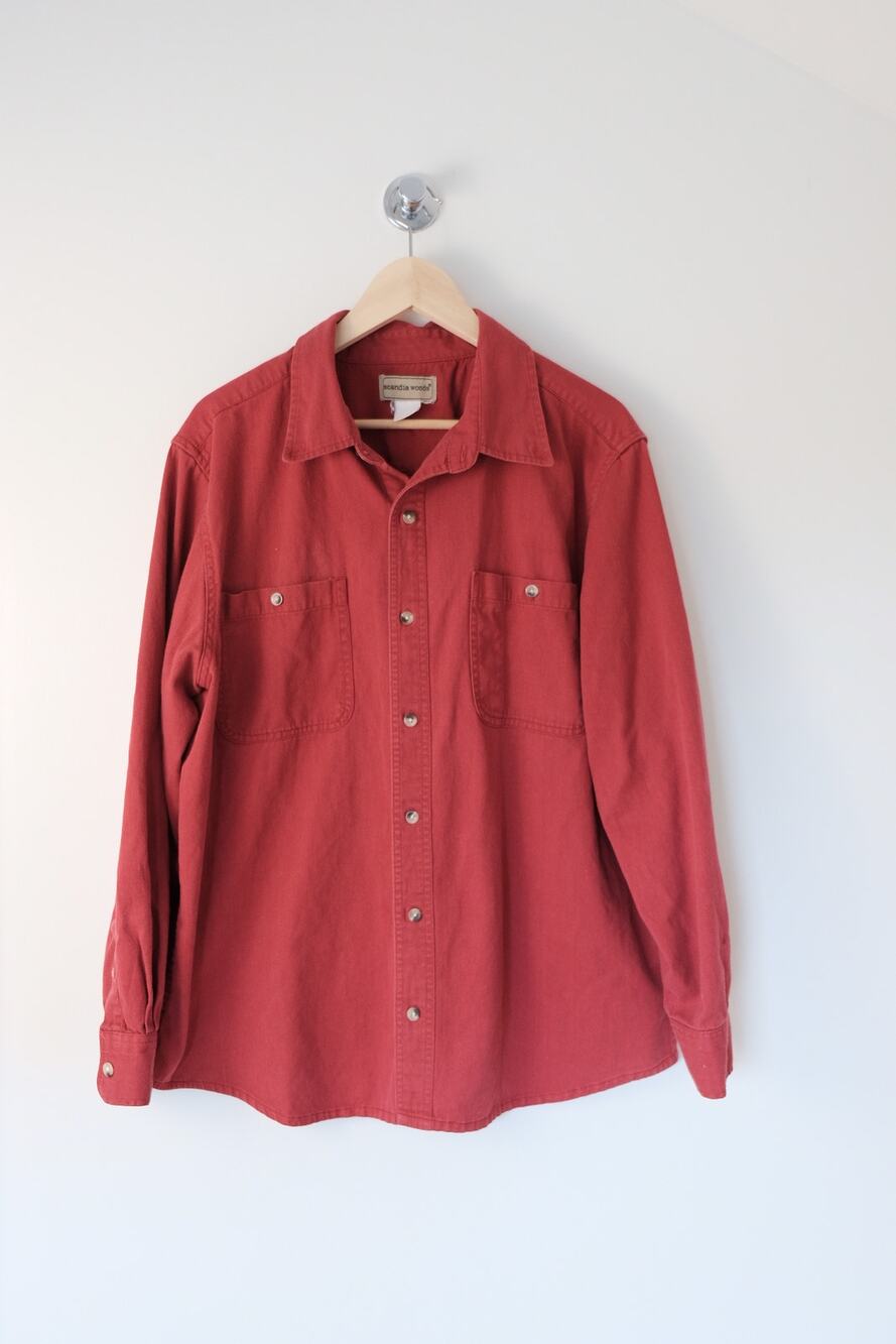 Vintage Scandia Woods Work Shirt Red Chore Style Cabincore Grandpacore Mens